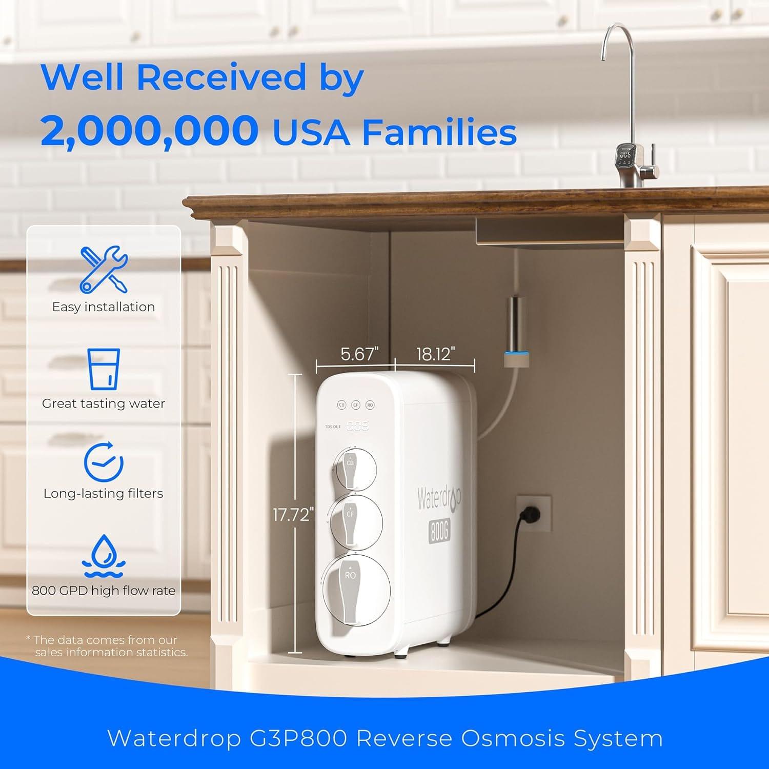 800 GPD Tankless RO System with UV Sterilizing Light - Waterdrop G3P800 I Luxury Appliances Direct