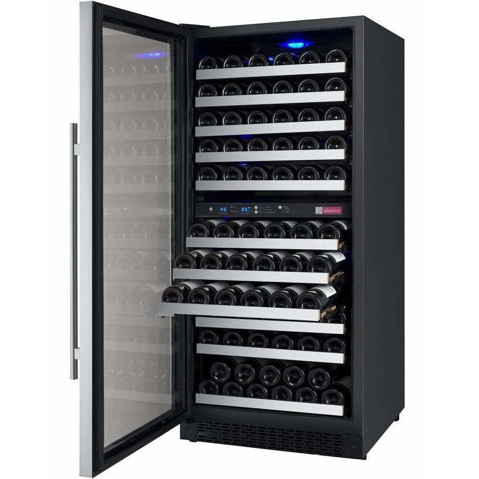 Allavino 121 Bottle FlexCount II Tru-Vino Dual Zone Stainless Steel Left Hinge Wine Cooler VSWR121-2SL20 I Luxury Appliances Direct