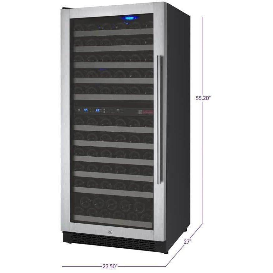 Allavino 121 Bottle FlexCount II Tru-Vino Dual Zone Stainless Steel Left Hinge Wine Cooler VSWR121-2SL20 I Luxury Appliances Direct