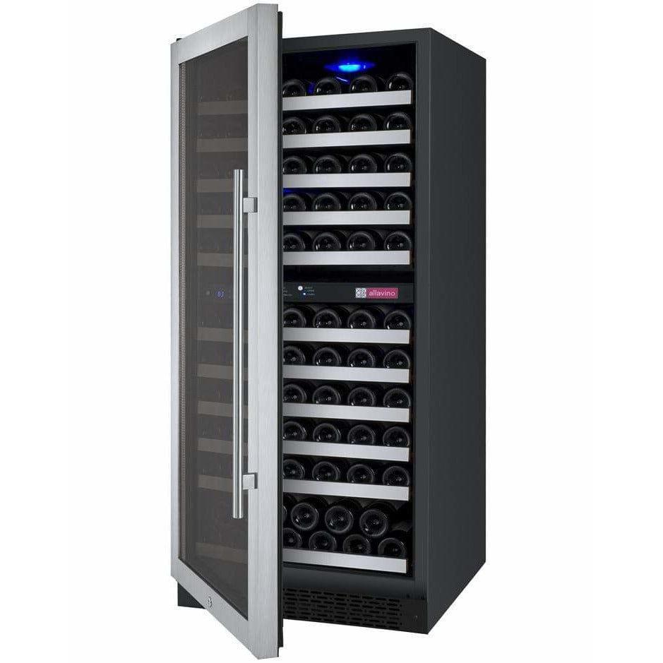 Allavino 121 Bottle FlexCount II Tru-Vino Dual Zone Stainless Steel Left Hinge Wine Cooler VSWR121-2SL20 I Luxury Appliances Direct