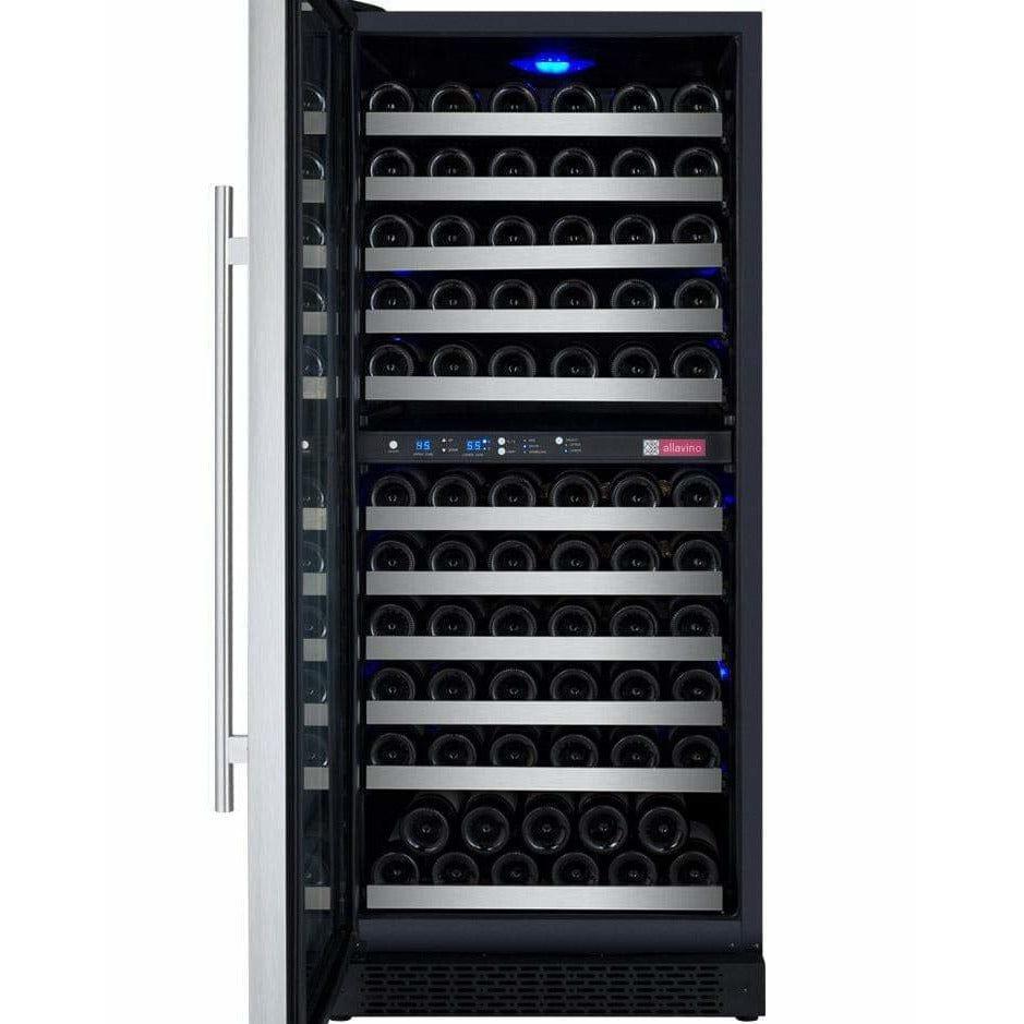 Allavino 121 Bottle FlexCount II Tru-Vino Dual Zone Stainless Steel Left Hinge Wine Cooler VSWR121-2SL20 I Luxury Appliances Direct