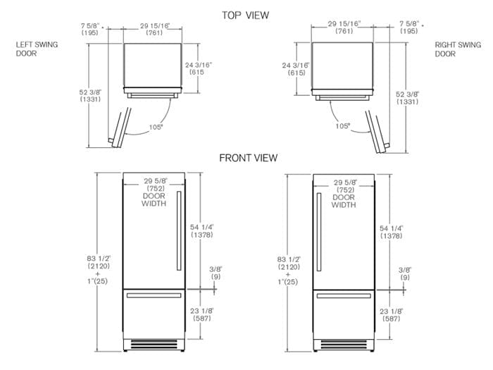 Bertazzoni 30 inch Right Door Stainless Steel Built-In Bottom Mount Refrigerator REF30BMBIXLT I Luxury Appliances Direct