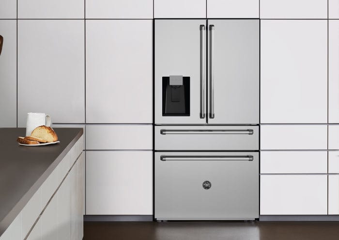 Bertazzoni 36 inch Stainless Steel Freestanding French Door Refrigerator REF36FDFZXNT I Luxury Appliances Direct