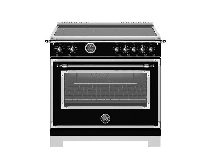 Bertazzoni 36 inch Heritage Series 5 Heating Zones Nero Freestanding Induction Range HER365ICFEPNET I Luxury Appliances Direct