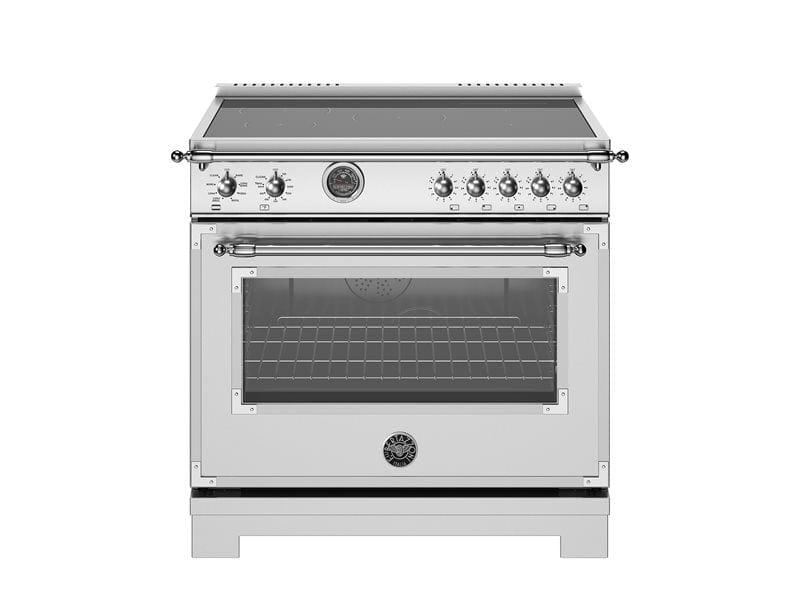 Bertazzoni 36 inch Heritage Series 5 Heating Zones Stainless Steel Freestanding Induction Range HER365ICFEPXT I Luxury Appliances Direct