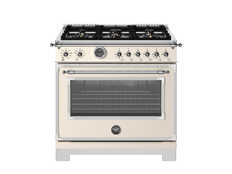 Bertazzoni 36 inch Propane Gas Heritage Series 6 Brass Burners Avorio Gas Range HER366BCFEPAVT-LP I Luxury Appliances Direct