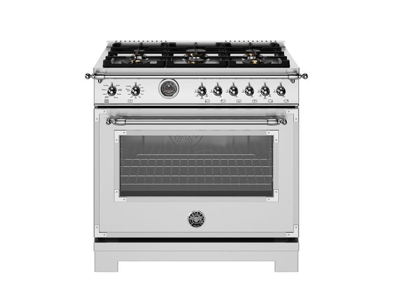Bertazzoni 36 inch Propane Gas Heritage Series 6 Brass Burners Stainless Steel Range HER366BCFEPXT-LP I Luxury Appliances Direct