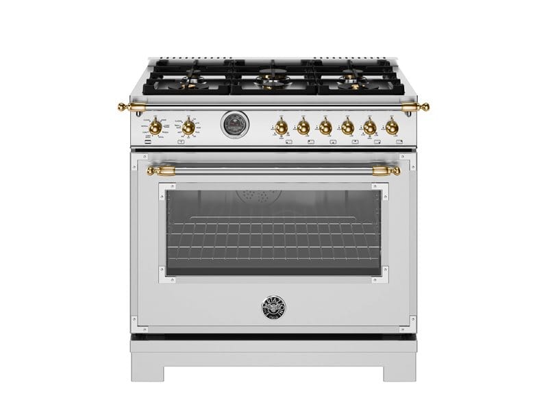 Bertazzoni Heritage Series 36 inch Dual Fuel 6 Brass Burner Ranges
