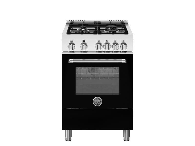 Bertazzoni Master Series 24" 4 Aluminum Burners Nero Matt Freestanding All Gas Range With 2.5 Cu.Ft. Oven MAS244GASNEV I Luxury Appliances Direct