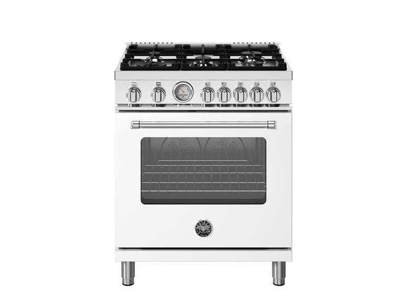 Bertazzoni Master Series 30" 5 Aluminum Burners Bianco Matt Freestanding All Gas Range With 4.7 Cu.Ft. Gas Oven MAS305GASBIV I Luxury Appliances Direct