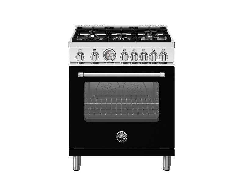 Bertazzoni Master Series 30" 5 Aluminum Burners Nero Matt Freestanding Propane Gas Range With 4.7 Cu.Ft. Gas Oven MAS305GASNEV-LP I Luxury Appliances Direct