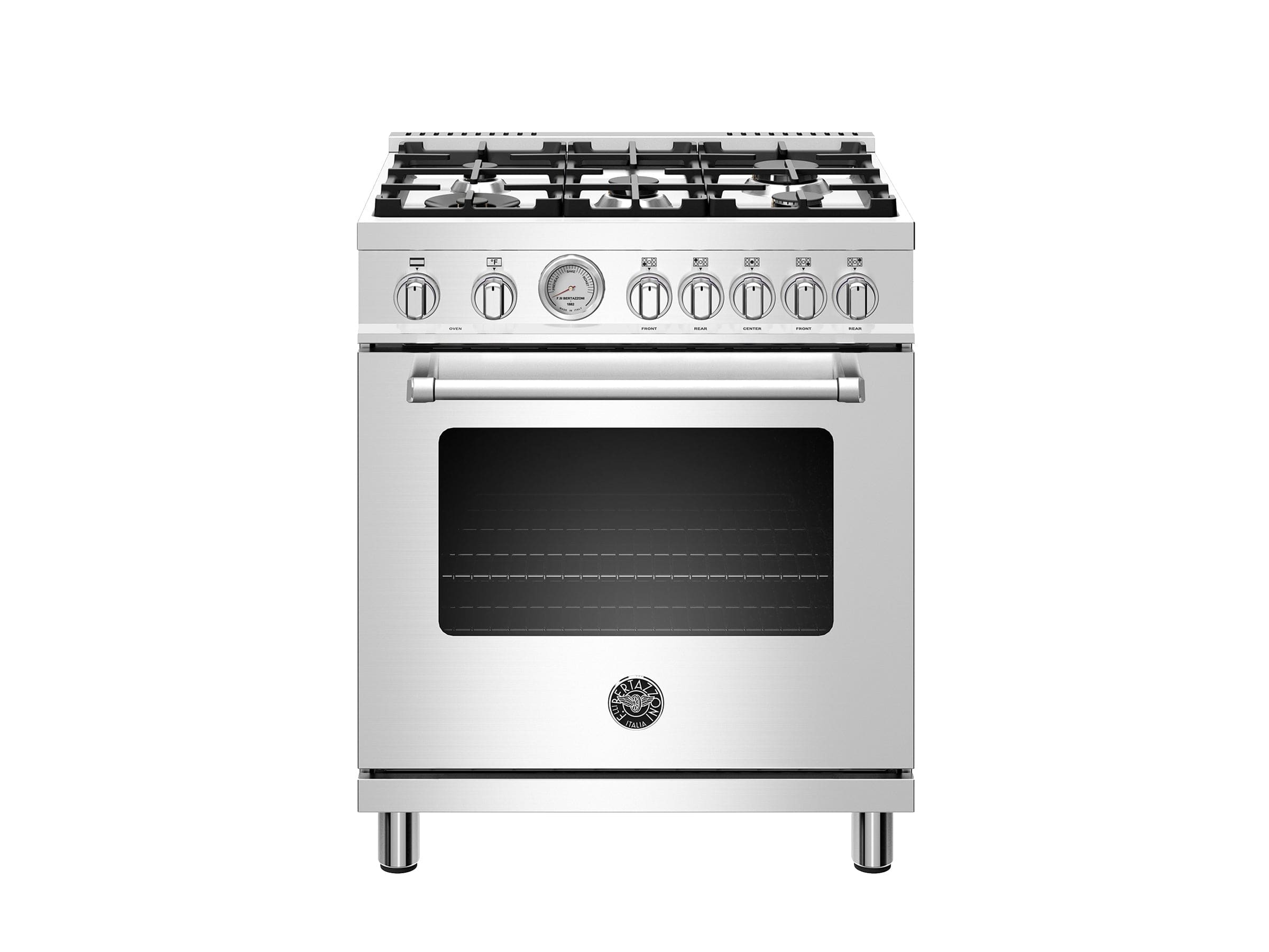 Bertazzoni Master Series 30" 5 Aluminum Burners Stainless Steel Freestanding Dual Fuel Range With 4.7 Cu.Ft. Electric Oven MAST305DFMXE I Luxury Appliances Direct