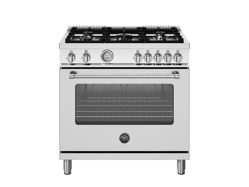 Bertazzoni Master Series 36" 5 Aluminum Burners Stainless Steel Freestanding Propane Gas Range With 5.9 Cu.Ft. Gas Oven MAS365GASXV-LP I Luxury Appliances Direct