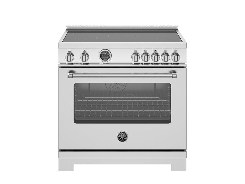 Bertazzoni Master Series 36" 5 High-Power Heating Zones Stainless Steel Freestanding Induction Range With Cast Iron Griddle and 5.7 Cu.Ft. Electric Self-Clean Oven MAS365ICFEPXT I Luxury Appliances Direct