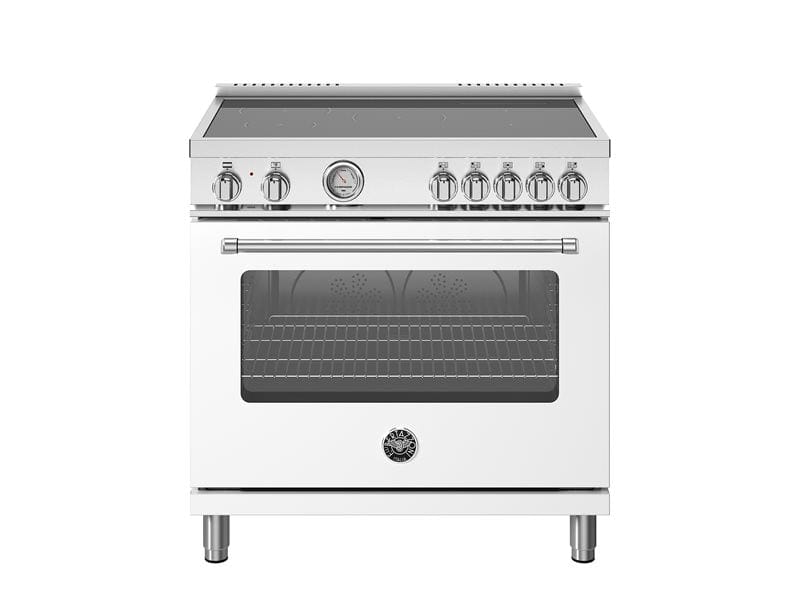 Bertazzoni Master Series 36" 5 High-Power Heating Zones Bianco Matt Freestanding Induction Range With 5.9 Cu.Ft. Electric Oven MAS365INMBIV I Luxury Appliances Direct