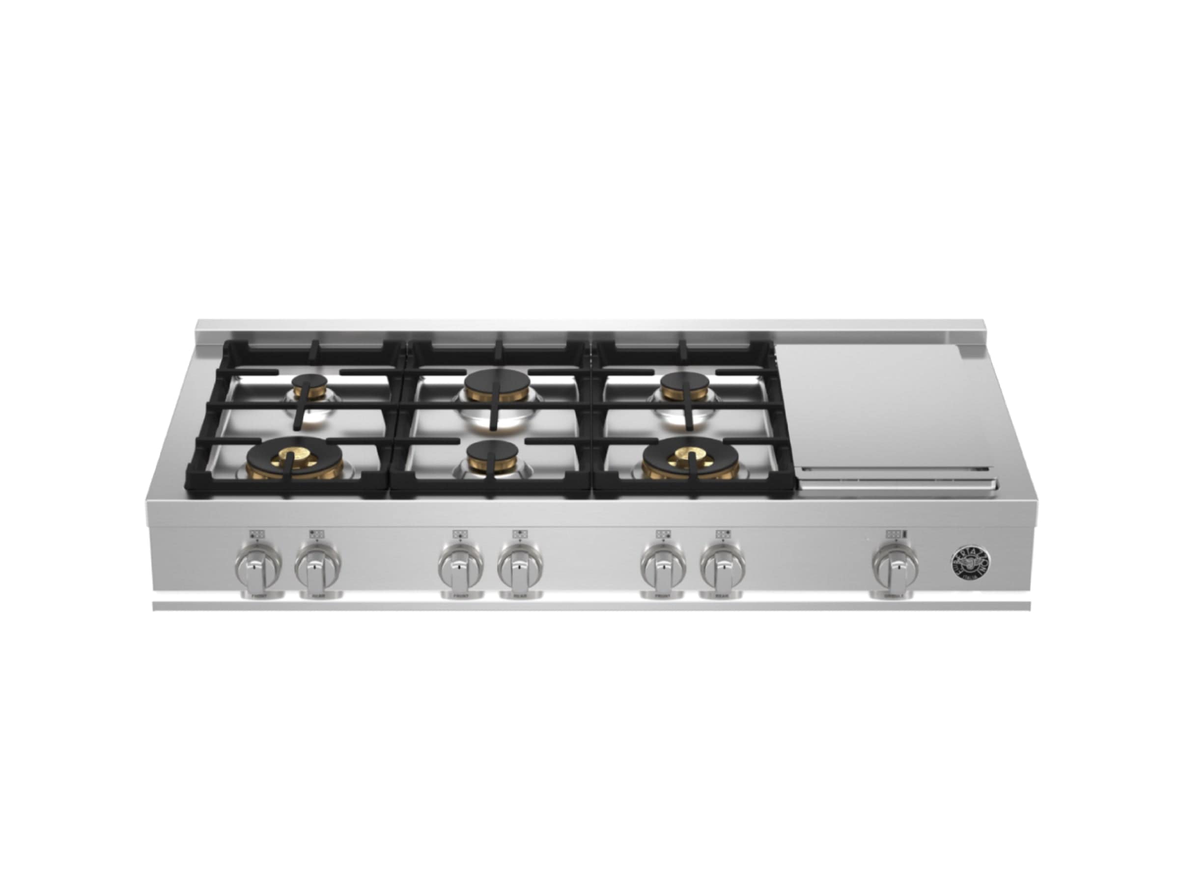 Bertazzoni Master Series 48" 6 Brass Burners Stainless Steel Gas Rangetop With Electric Griddle MAST486GRTBXT I Luxury Appliances Direct