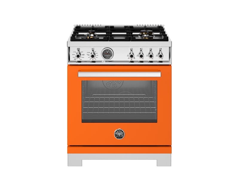 Bertazzoni Professional Series 30" 4 Brass Burners Arancio Freestanding Propane Gas Range With 4.6 Cu.Ft. Single Electric Self-Clean Oven PRO304BFEPART-LP I Luxury Appliances Direct