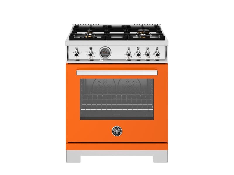 Bertazzoni Professional Series 30" 4 Brass Burners Arancio Freestanding Propane Gas Range With 4.7 Cu.Ft. Gas Oven PRO304BFGMART-LP I Luxury Appliances Direct