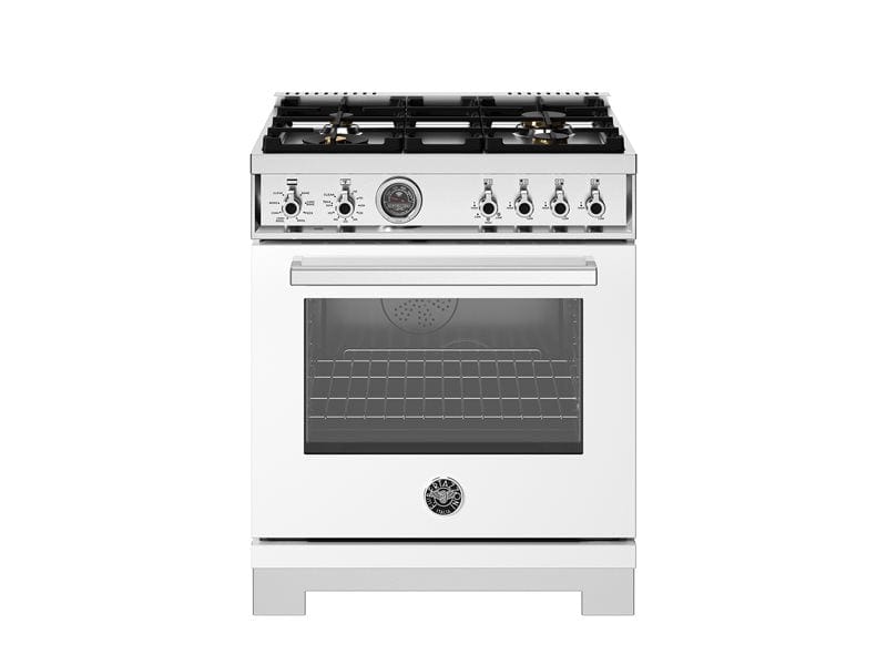 Bertazzoni Professional Series 30" 4 Brass Burners Bianco Freestanding Dual Fuel Range With 4.6 Cu.Ft. Single Electric Self-Clean Oven PRO304BFEPBIT I Luxury Appliances Direct