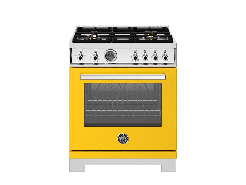 Bertazzoni Professional Series 30" 4 Brass Burners Giallo Freestanding All Gas Range With 4.7 Cu.Ft. Gas Oven PRO304BFGMGIT I Luxury Appliances Direct