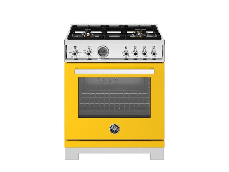 Bertazzoni Professional Series 30" 4 Brass Burners Giallo Freestanding Dual Fuel Range With 4.6 Cu.Ft. Single Electric Self-Clean Oven PRO304BFEPGIT I Luxury Appliances Direct