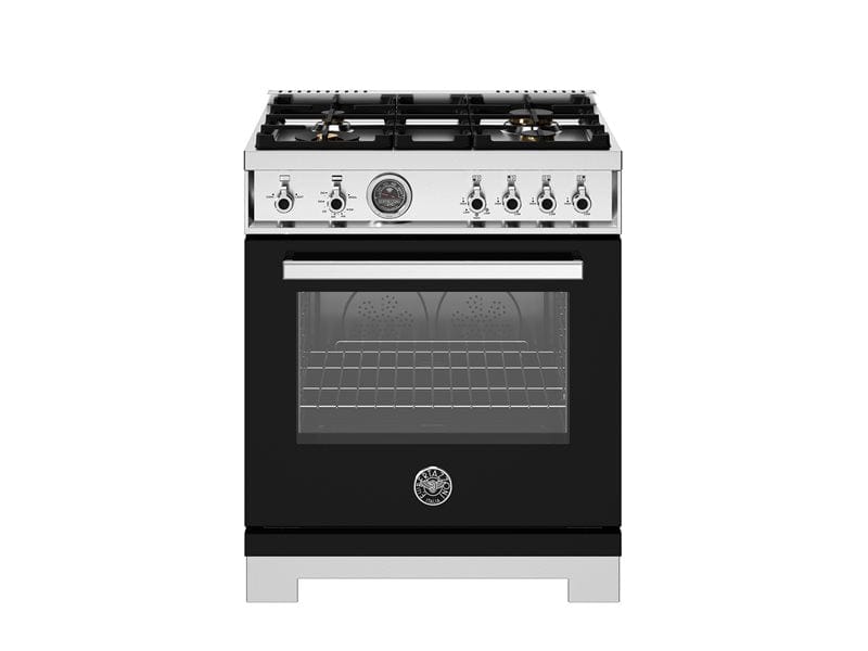 Bertazzoni Professional Series 30" 4 Brass Burners Nero Freestanding All Gas Range With 4.7 Cu.Ft. Gas Oven PRO304BFGMNET I Luxury Appliances Direct
