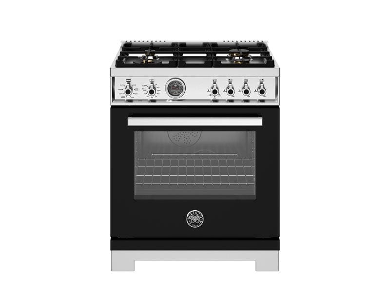 Bertazzoni Professional Series 30" 4 Brass Burners Nero Freestanding Dual Fuel Range With 4.6 Cu.Ft. Single Electric Self-Clean Oven PRO304BFEPNET I Luxury Appliances Direct