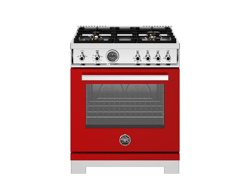 Bertazzoni Professional Series 30" 4 Brass Burners Rosso Freestanding All Gas Range With 4.7 Cu.Ft. Gas Oven PRO304BFGMROT I Luxury Appliances Direct