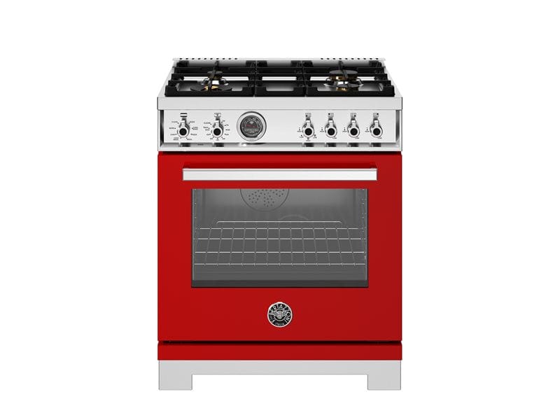 Bertazzoni Professional Series 30" 4 Brass Burners Rosso Freestanding Propane Gas Range With 4.6 Cu.Ft. Single Electric Self-Clean Oven PRO304BFEPROT-LP I Luxury Appliances Direct