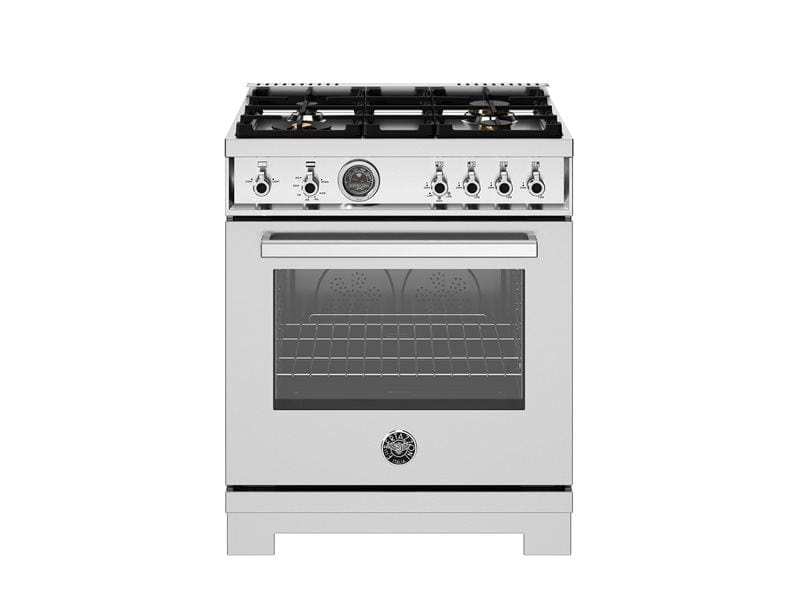 Bertazzoni Professional Series 30" 4 Brass Burners Stainless Steel Freestanding Propane Gas Range With 4.7 Cu.Ft. Gas Oven PRO304BFGMXT-LP I Luxury Appliances Direct