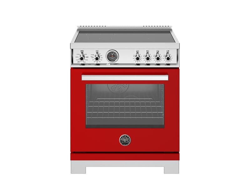 Bertazzoni Professional Series 30" 4 Heating Zones Rosso Freestanding Induction Range With 4.6 Cu.Ft. Self-Clean Oven PRO304IFEPROT I Luxury Appliances Direct