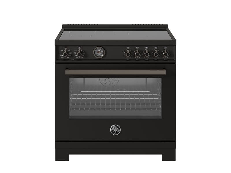 Bertazzoni Professional Series 36" 5 Heating Zones Carbonio Freestanding Induction Range With 5.7 Cu.Ft. Electric Self-Clean Oven and Cast Iron Griddle PRO365ICFEPCAT I Luxury Appliances Direct