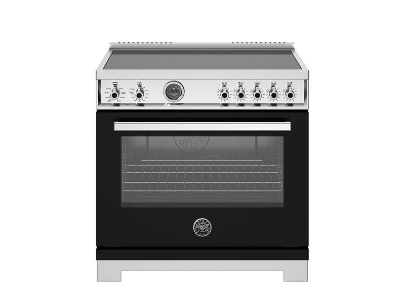 Bertazzoni Professional Series 36" 5 Heating Zones Nero Freestanding Induction Range With 5.7 Cu.Ft. Electric Self-Clean Oven and Cast Iron Griddle PRO365ICFEPNET I Luxury Appliances Direct