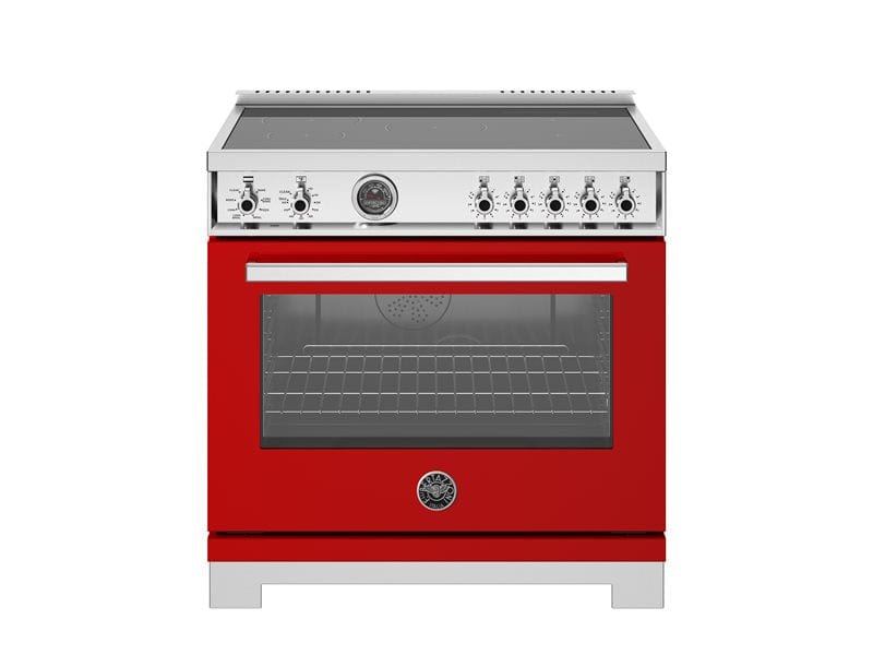 Bertazzoni Professional Series 36" 5 Heating Zones Ross Freestanding Induction Range With 5.7 Cu.Ft. Electric Self-Clean Oven and Cast Iron Griddle PRO365ICFEPROT I Luxury Appliances Direct