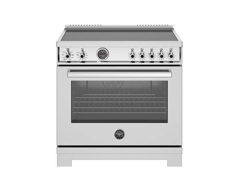Bertazzoni Professional Series 36" 5 Heating Zones Stainless Steel Freestanding Induction Range With 5.7 Cu.Ft. Electric Self-Clean Oven and Cast Iron Griddle PRO365ICFEPXT I Luxury Appliances Direct