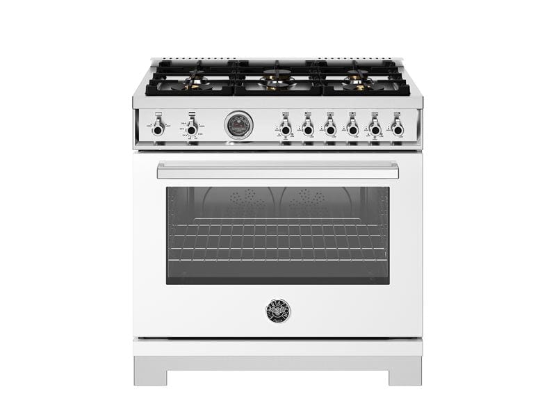 Bertazzoni Professional Series 36" 6 Brass Burners Bianco Freestanding Propane Gas Range With Cast Iron Griddle and 5.9 Cu.Ft. Gas Oven PRO366BCFGMBIT-LP I Luxury Appliances Direct