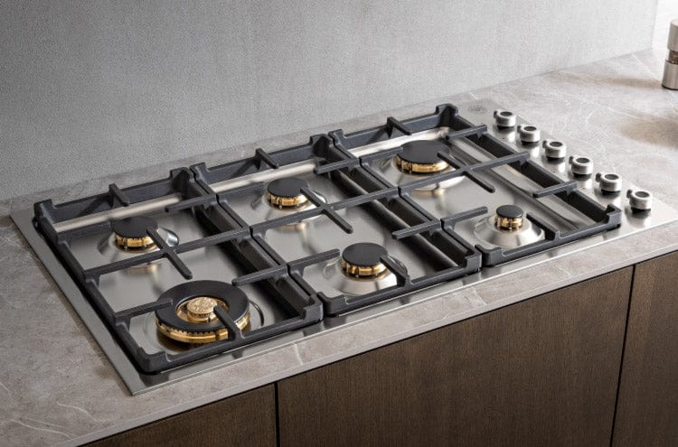 Bertazzoni Professional Series 36" 6 Brass Burners Stainless Steel Drop-in Gas Cooktop PROF366QBXT I Luxury Appliances Direct