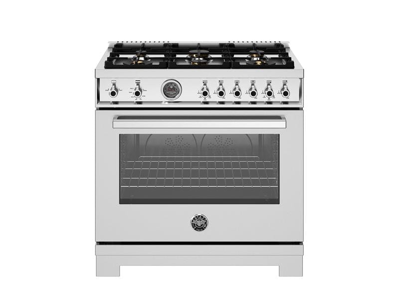 Bertazzoni Professional Series 36" 6 Brass Burners Stainless Steel Freestanding Propane Gas Range With Cast Iron Griddle and 5.9 Cu.Ft. Gas Oven PRO366BCFGMXT-LP I Luxury Appliances Direct