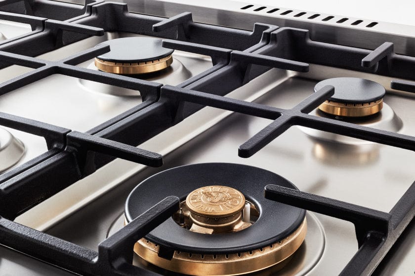 Bertazzoni Professional Series 48" 6 Brass Burners Rosso Freestanding Propane Gas Range With 7 Cu.Ft. Electric Self-Clean Oven and Griddle PROF486GDFSROT-LP I Luxury Appliances Direct
