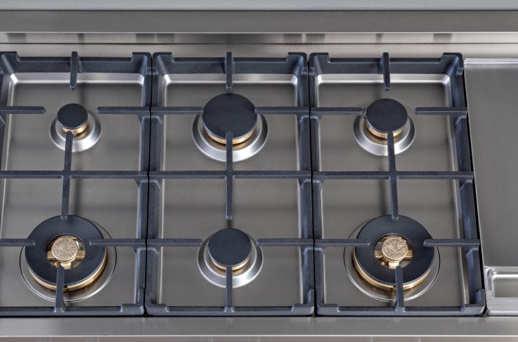 Bertazzoni Professional Series 48" 6 Brass Burners Stainless Steel Gas Rangetop With Electric Griddle PROF486GRTBXT I Luxury Appliances Direct