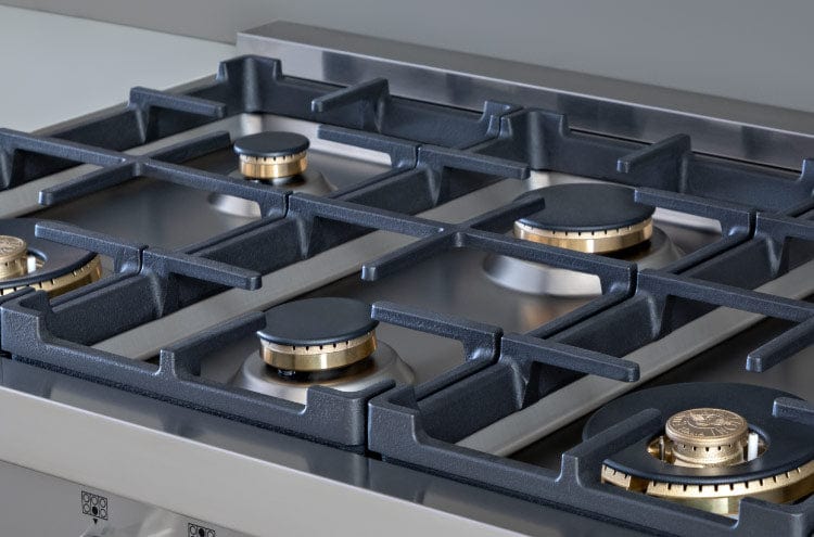 Bertazzoni Professional Series 48" 6 Brass Burners Stainless Steel Gas Rangetop With Electric Griddle PROF486GRTBXT I Luxury Appliances Direct