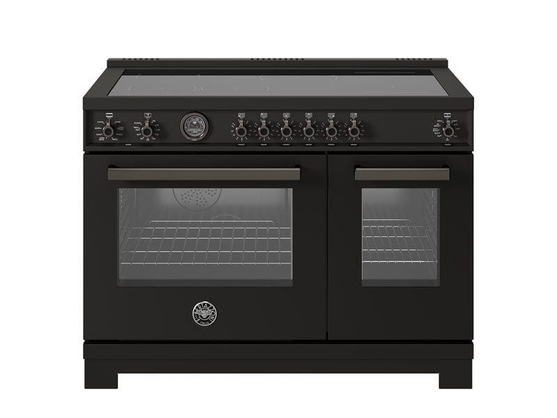 Bertazzoni Professional Series 48" 6 Heating Zones Carbonio Freestanding Induction Range With 7 Cu.Ft. Electric Self-Clean Double Oven and Cast Iron Griddle PRO486IGFEPCAT I Luxury Appliances Direct