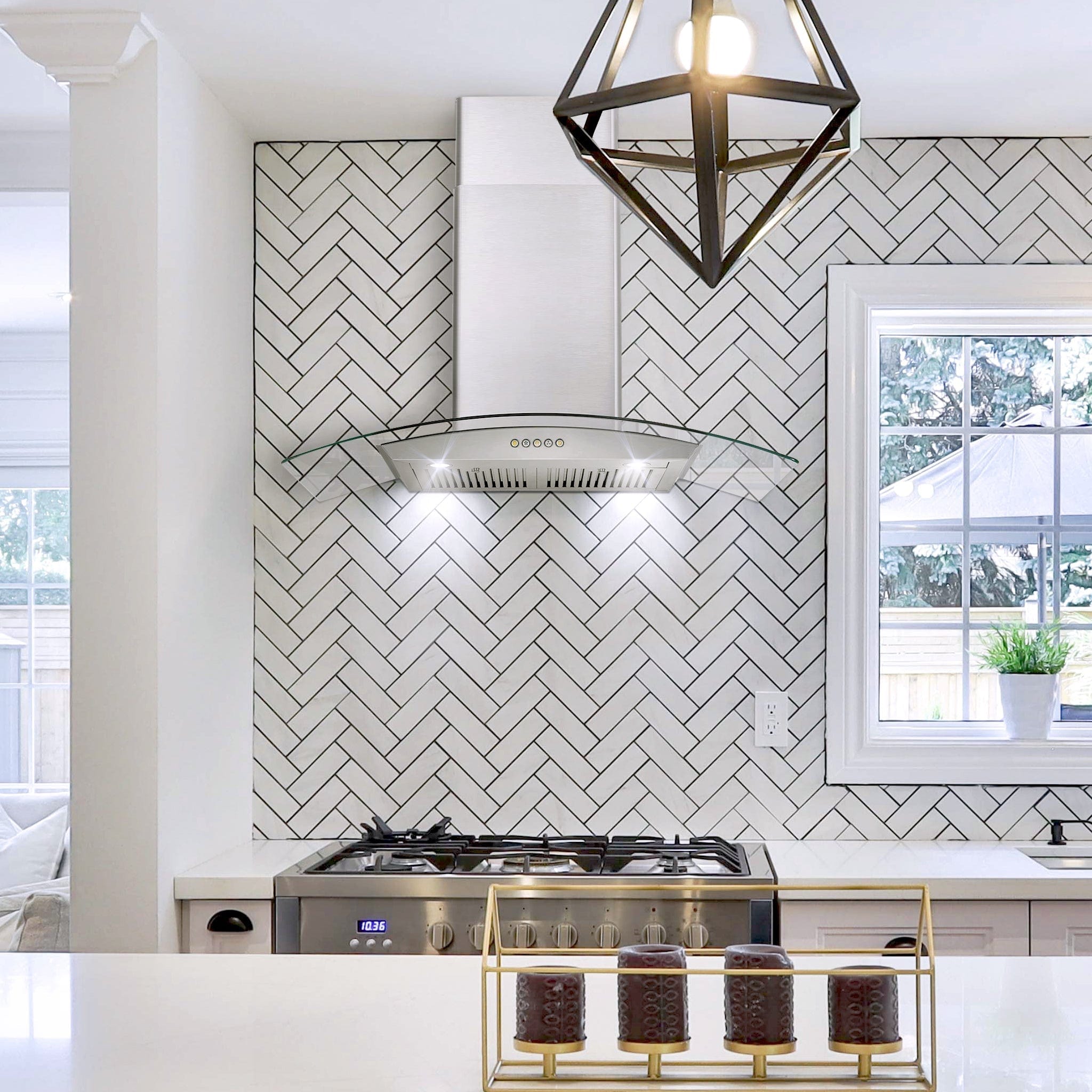 Cosmo 36-inch Wall Mount Range Hood with Push Control COS-668WRC90-DL I Luxury Appliances Direct