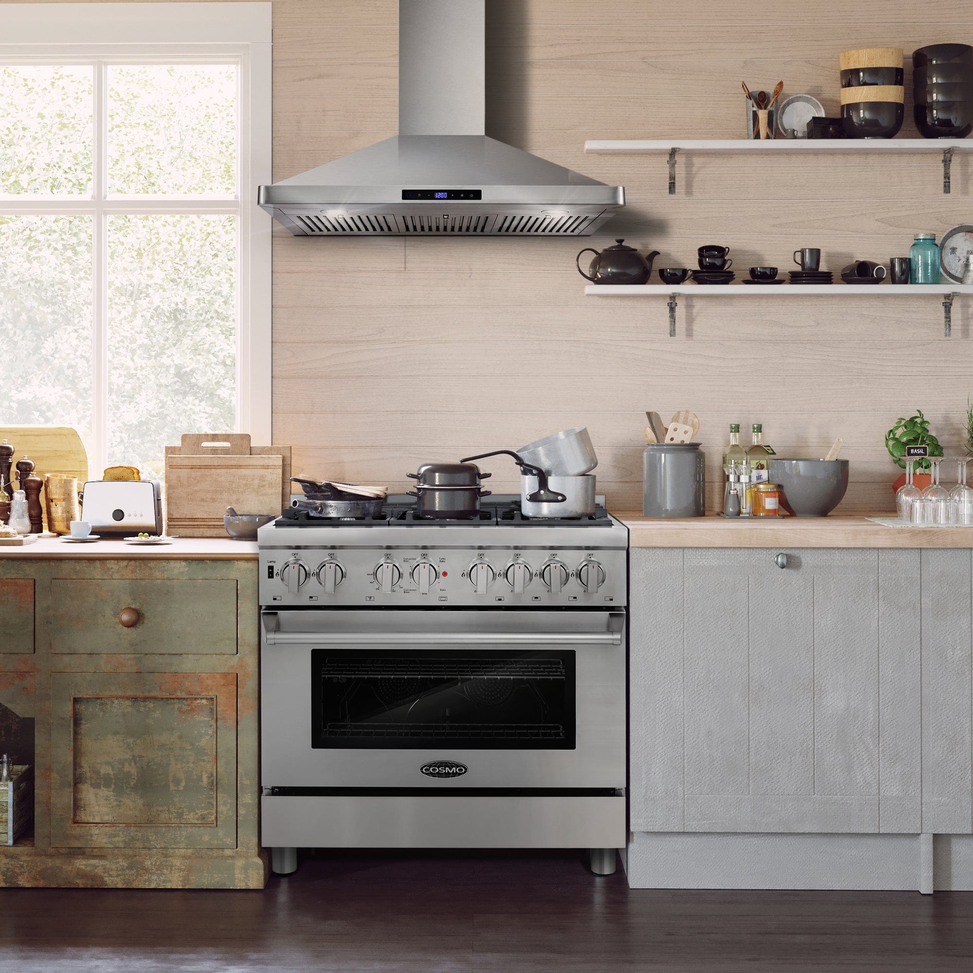 Cosmo 36-inch Wall Mount Range Hood with Push Controls COS-63190S-DL I Luxury Appliances Direct