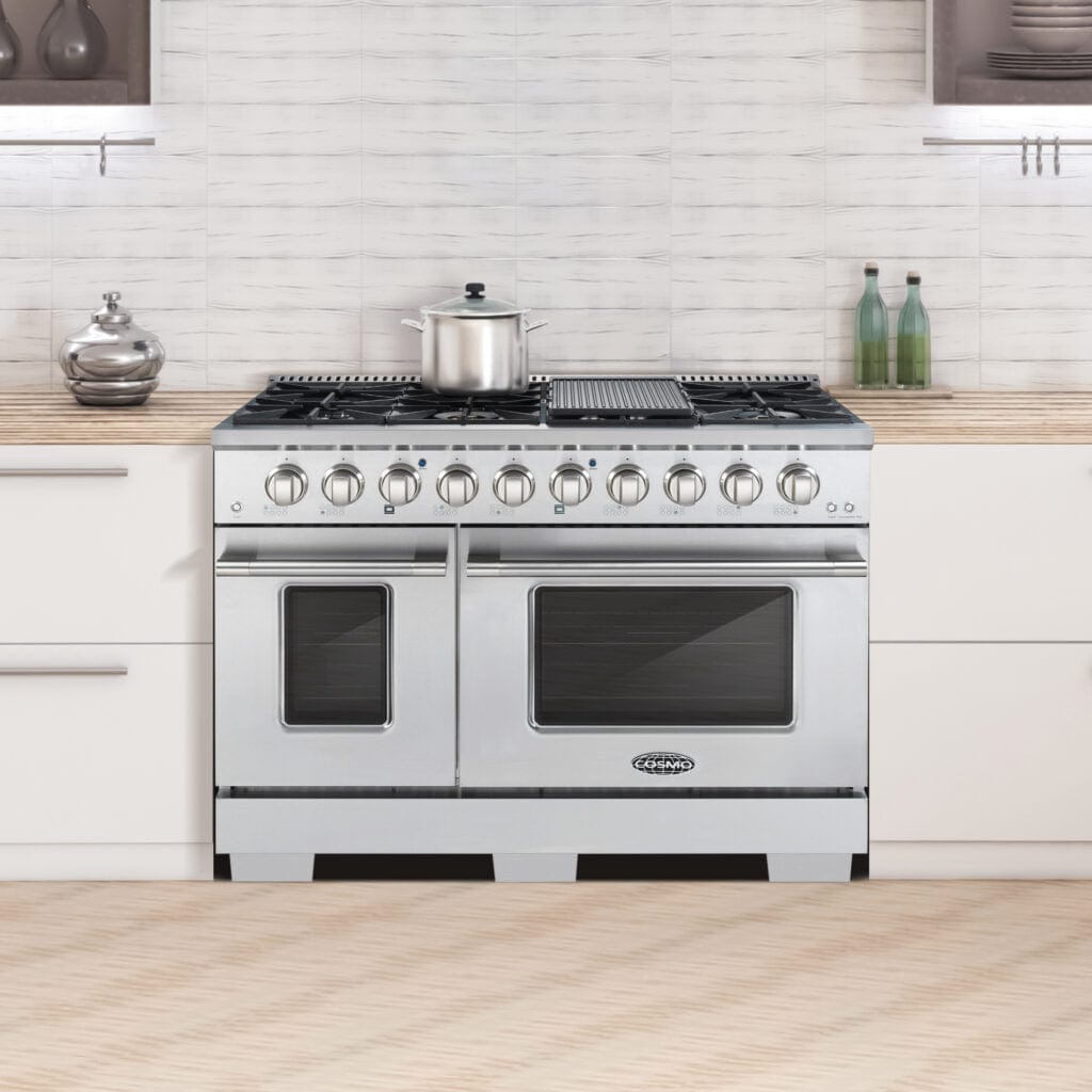 Cosmo Commercial 48-inch 5.5 cu. ft. Double Oven Gas Range COS-GRP486G I Luxury Appliances Direct