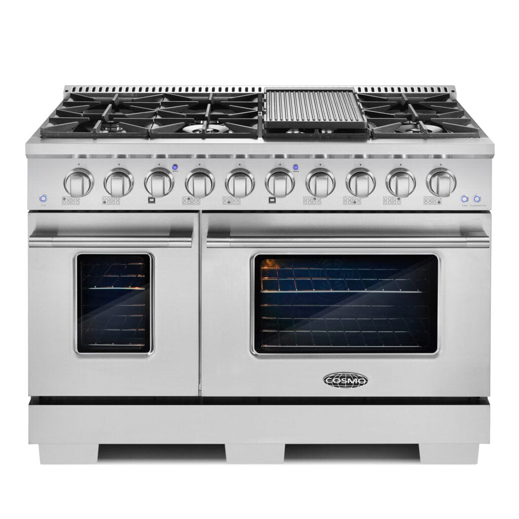 Cosmo Commercial 48-inch 5.5 cu. ft. Double Oven Gas Range COS-GRP486G I Luxury Appliances Direct