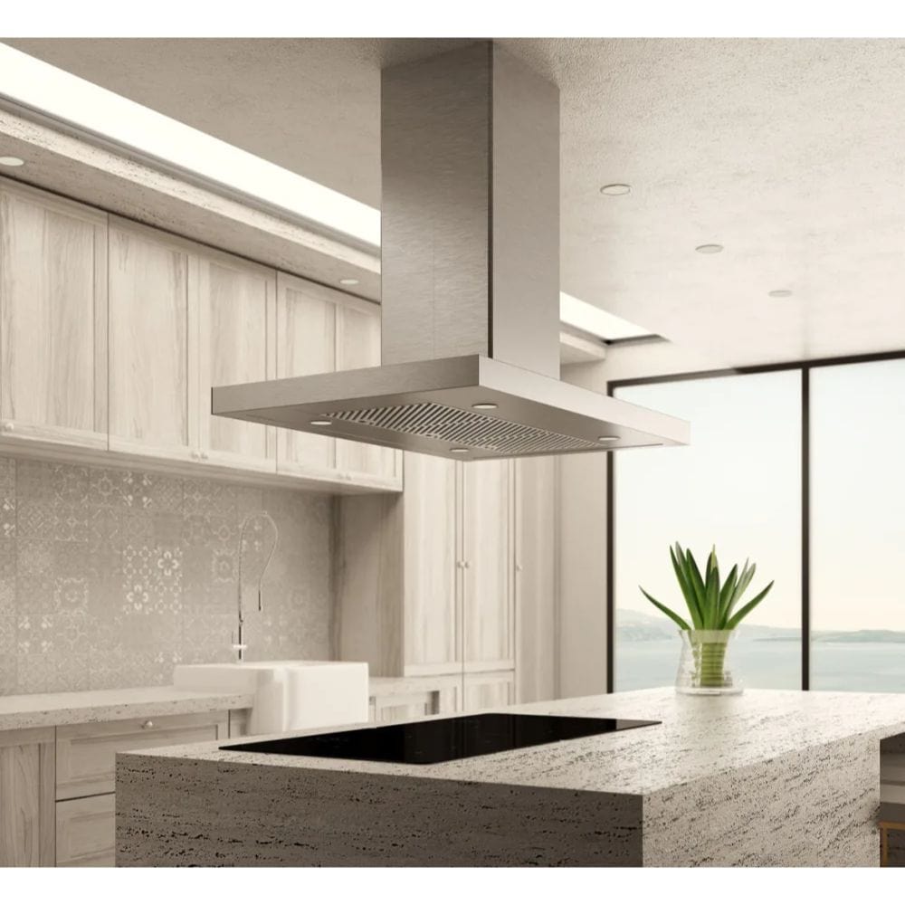 Elica 42 inch Maggiore Series 600CFM Island Mount Range Hood EMG642S1 I Luxury Appliances Direct