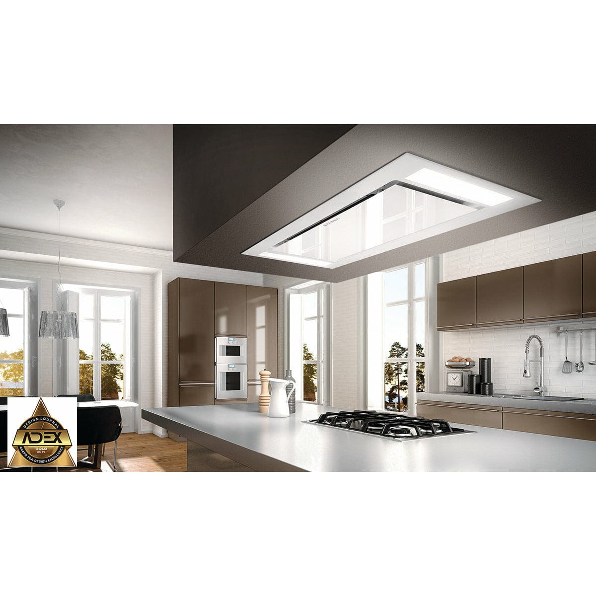 FABER 48 inch Stratus White Glass Ceiling Mount RangeHood STRTIS48WHNB I Luxury Appliances Direct