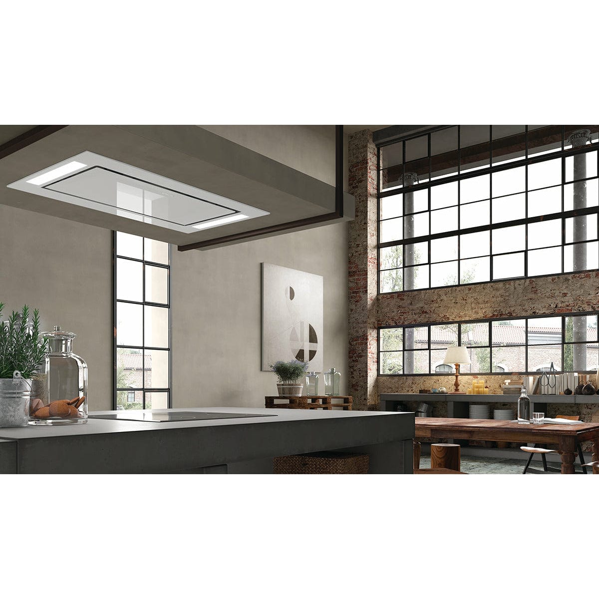 FABER 48 inch Stratus White Glass Ceiling Mount RangeHood STRTIS48WHNB I Luxury Appliances Direct