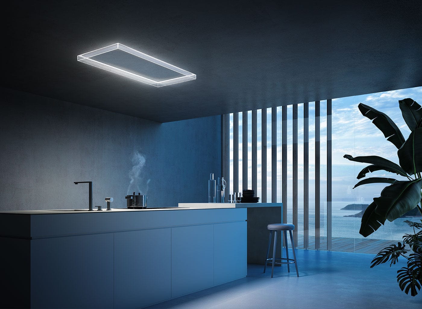 Falmec Alba 48" Ceiling White painted body with perimetral glass lighting system FDALB48C6WH-R I Luxury Appliances Direct
